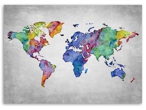 Obraz na plátně Mapa světa Akvarel - 60x40 cm