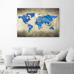 Obraz na plátně, Mapa světa modrá - 60x40 cm