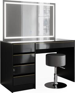 Toaletní stolek Vicco Sherry Černá/zlatá 120 cm se zrcadlem LED a stoličkou, Model 47714