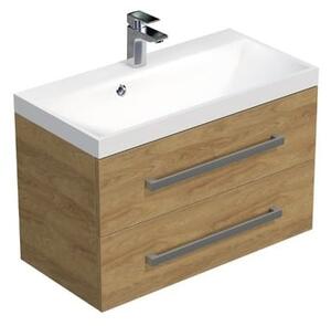 Koupelnová skříňka s chromovými úchyty a umyvadlem SAT Cube Way 80x53x40 cm dub Hickory mat CUBE280ZDH