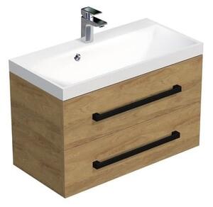 Koupelnová skříňka s černou úchytkou a umyvadlem SAT Cube Way 80x53x40 cm dub Hickory mat CUBE2C80ZDH