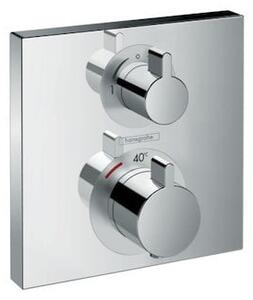 Termostatická baterie pod omítku Hansgrohe Ecostat Square s uzavíracím ventilem a regulací průtoku, chrom 15714000