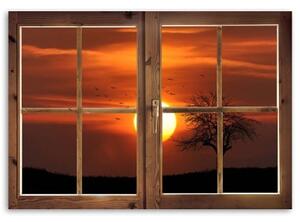 Obraz na plátně, Výhled z okna na západ slunce - 60x40 cm