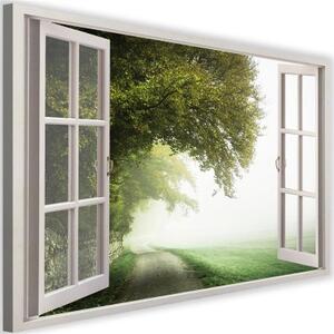 Obraz na plátně, Výhled z okna Zelený les - 120x80 cm