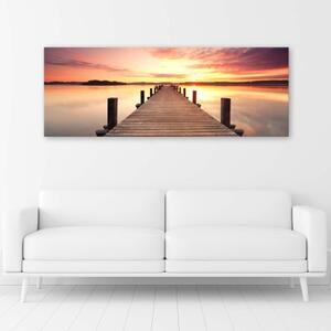 Obraz na plátně, Západ slunce nad mostem - 90x30 cm