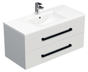 Koupelnová skříňka s černou úchytkou a umyvadlem SAT Cube Way 100x53x46 cm bílá lesk CUBE46C1002BIMOD