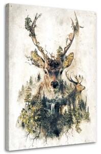 Obraz na plátně, Jelen Abstraktní zvířata Příroda - 80x120 cm
