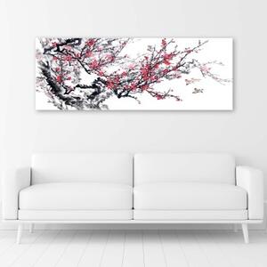 Obraz na plátně, Japonské třešňové květy - 150x50 cm
