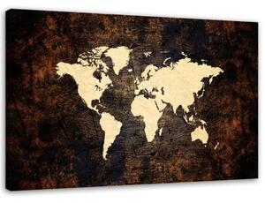 Obraz na plátně, Hnědá mapa světa - 60x40 cm