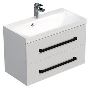 Koupelnová skříňka s černou úchytkou a umyvadlem SAT Cube Way 80x53x40 cm bílá lesk lesk/mat CUBE2C80ZBL