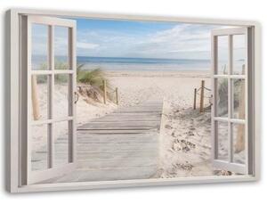 Obraz na plátně, Okno s výhledem na pláž - 120x80 cm