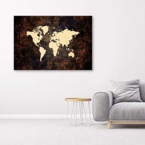 Obraz na plátně, Hnědá mapa světa - 60x40 cm