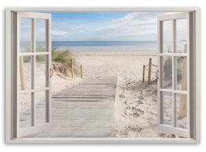 Obraz na plátně, Okno s výhledem na pláž - 60x40 cm