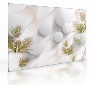 Skleněný obraz - 3D kruhy s květinami (70x50 cm)