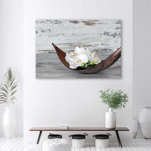 Obraz na plátně, Květiny Orchidej Dřevo Zen Spa - 120x80 cm