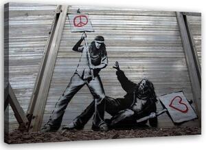 Obraz na plátně Banksy Street Art Graffiti - 90x60 cm