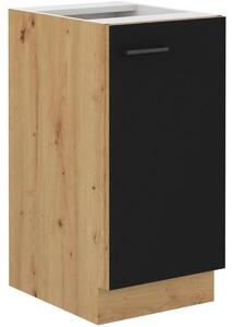 MODENA Kuchyňská spodní skříňka šířky 40 cm s otočnými dvířky, Imitace "Dřevo Artisan" a matně černým předním panelem, 3 přihrádky, 2 vnitřní police, pravé otvírání dvířek, systém jemného zavírání, včetně úchytky, montáž na podlahu