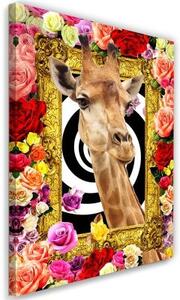 Obraz na plátně Žirafa Barevné květiny - 60x90 cm