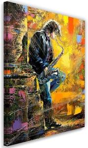 Obraz na plátně, Hudebník se saxofonem Vícebarevné - 60x90 cm