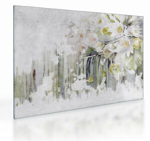 Skleněný obraz - Bílé květy, vintage (70x50 cm)