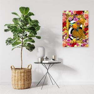 Obraz na plátně, Papoušek Barevné květiny Růže - 70x100 cm