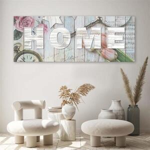 Obraz na plátně, Nápis Home na dřevo Květiny - 90x30 cm