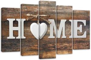 Obraz na plátně pětidílný Home Heart Lettering Brown - 150x100 cm