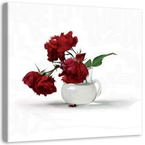 Obraz na plátně, Červené růže ve váze - 30x30 cm