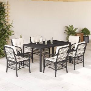 7dílný zahradní jídelní set s poduškami černý polyratan 3212021