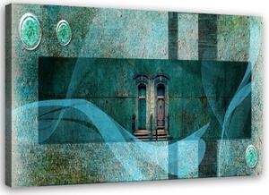 Obraz na plátně, Okna Abstrakce Tyrkysová - 120x80 cm