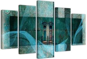 Obraz na plátně pětidílný Okenní abstrakce Tyrkysová - 150x100 cm