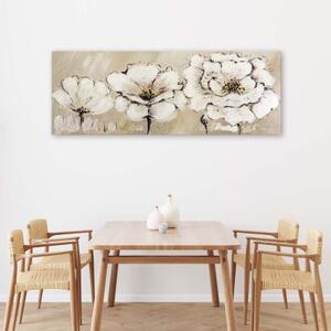 Obraz na plátně Béžové květiny malované - 120x40 cm