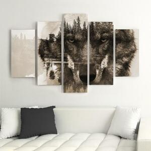 Obraz na plátně pětidílný Vlk Lesní zvířata Příroda - 100x70 cm
