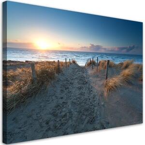 Obraz na plátně, Pláž Mořský písek Západ slunce - 90x60 cm