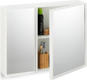 Zrcadlová skříňka Relaxdays, 2dveřová, koupelnová skříňka se zrcadlem na obou stranách, rozměry: 50 x 65 x 15,5 cm, závěsná koupelnová skříňka, bílá