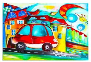 Obraz na plátně Barevné město Červené auto - 120x80 cm