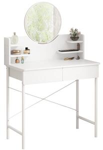 Elegantní bílý toaletní stolek do ložnice se zrcadlem a zásuvkami v moderním stylu