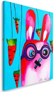Obraz na plátně, Barevný králík s brýlemi - 70x100 cm