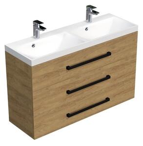 Koupelnová skříňka s černou úchytkou a umyvadlem SAT Cube Way 120x76,5x40 cm dub Hickory mat CUBE2C1203DH