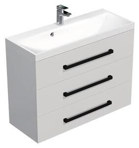 Koupelnová skříňka s černou úchytkou a umyvadlem SAT Cube Way 100x76,5x40 cm bílá lesk lesk/mat CUBE2C1003BL