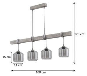 Brilagi - Lustr na lanku WOOD GLASS 4xE27/60W/230V borovice/šedá/kouř šedá