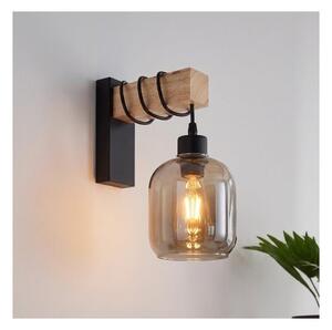 Brilagi - Nástěnné svítidlo WOOD GLASS 1xE27/60W/230V borovice/černá/kouř šedá