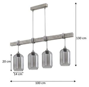 Brilagi - Lustr na lanku WOOD GLASS 4xE27/60W/230V borovice/šedá/kouř šedá