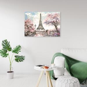 Obraz na plátně, Růžová pařížská Eiffelova věž jako malovaná - 100x70 cm