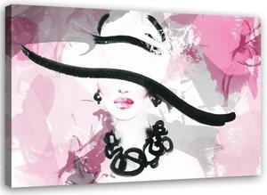 Obraz na plátně Žena s růžovým kloboukem - 60x40 cm