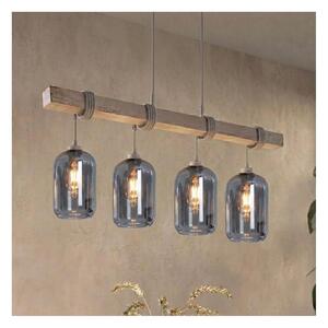 Brilagi - Lustr na lanku WOOD GLASS 4xE27/60W/230V borovice/šedá/kouř šedá
