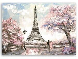 Obraz na plátně, Růžová pařížská Eiffelova věž jako malovaná - 100x70 cm