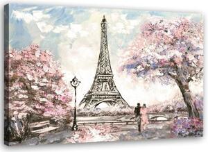 Obraz na plátně Eiffelova věž Paříž růžová malovaná - 90x60 cm