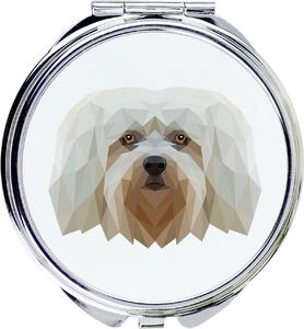 Zrcadlo značky Art-Dog s potiskem fotografie havanského psíka a geometrických vzorů. (Havanský pes, Bichon Havanais, Bichón Habanero)