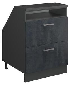 Kuchyňská skříňka pod šikmou střechu Vicco R-Line Černý beton 60 cm se 2 zásuvkami, korpus skříně hloubka 60 cm, Model 60108